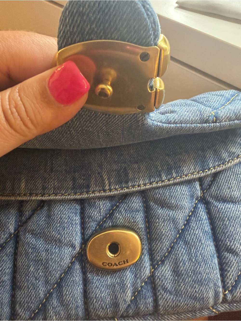 Coach 20 Tabby Quilted Denim Shoulder Bag with blue and gold Hardware - Picture 6 of 14
